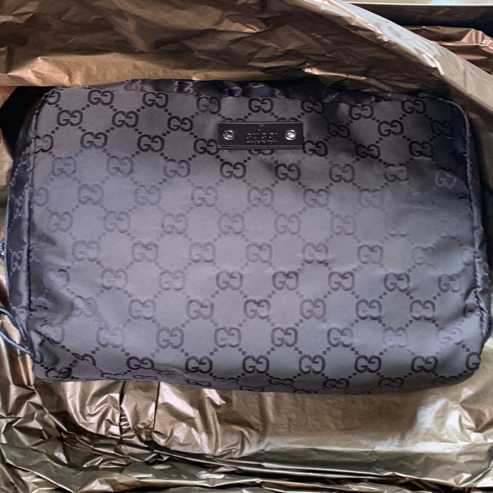 Gucci Brown Travel Pouch Nylon Logo